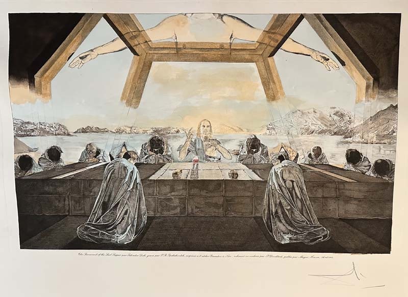 Salvador Dali (Spanish 1904-1989) The Last Supper Hand signed etching with hand painted gouache &: Salvador Dali (Spanish 1904-1989) The Last Supper Hand signed etching with hand painted gouache & watercolor paintSalvador Dali The Last Supper Hand signed etching with hand painted gouache & watercol