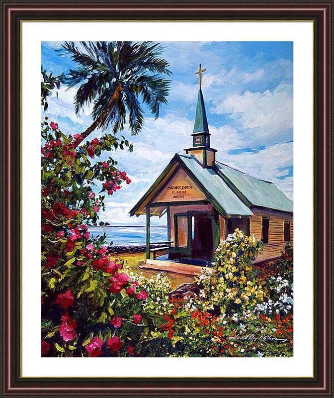 David Lloyd Glover (Canadian 1949) Kahaalu Church in Hawaii Original Mixed Media Painting on canvas: Kahaalu Church in Hawaii Original Mixed Media Painting on canvas by David Lloyd Glover Hand signed by the artist One of a kind original. 24x18 inches image size. Custom framed and includes certificate