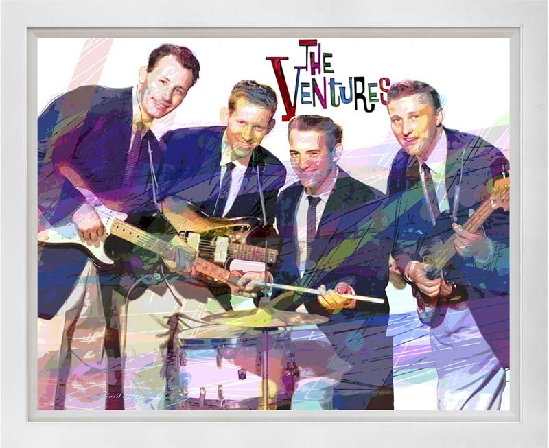 David Lloyd Glover (Canadian 1949) The Ventures Walk Don't Run Mixed Media Original Painting on: Mixed Media Original Painting on canvas David Lloyd Glover. One of a kind. Hand signed by the artist. On canvas. Approx image size 24 x18 inches Custom framed and includes certificate. This work was p