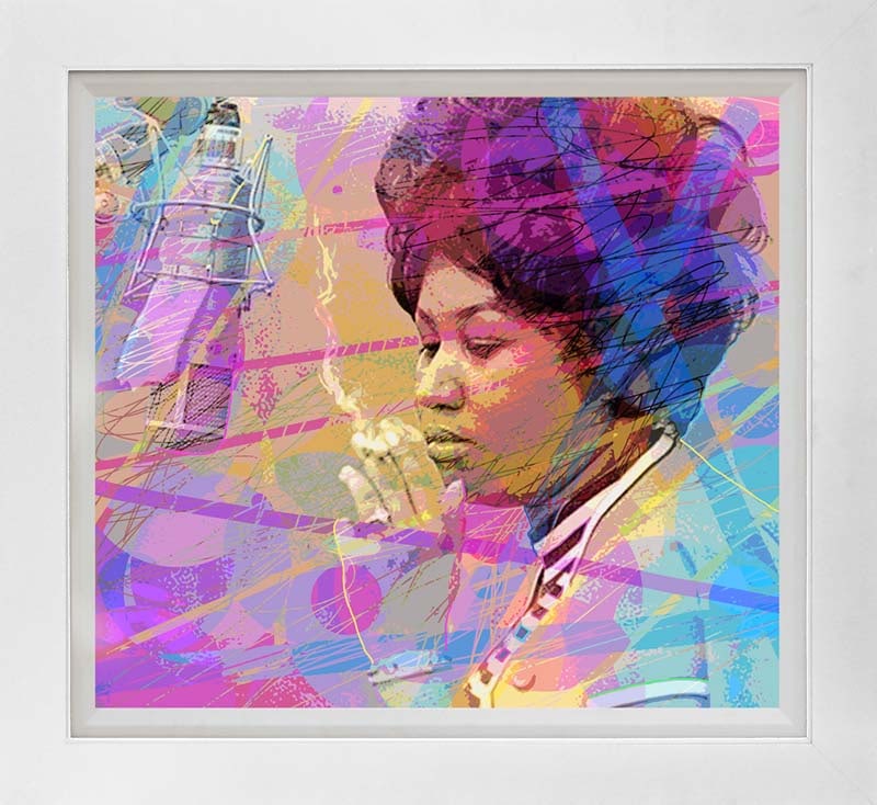 David Lloyd Glover (Canadian 1949) Aretha Franklin Queen of Soul Hand Embellished Painting Limited: Aretha Franklin Queen of Soul Limited Edition Hand Embellished Painting on canvas by David Lloyd Glover Hand signed by the artist. On canvas image size. Approx image size 18 x 24 inches. Custom framed