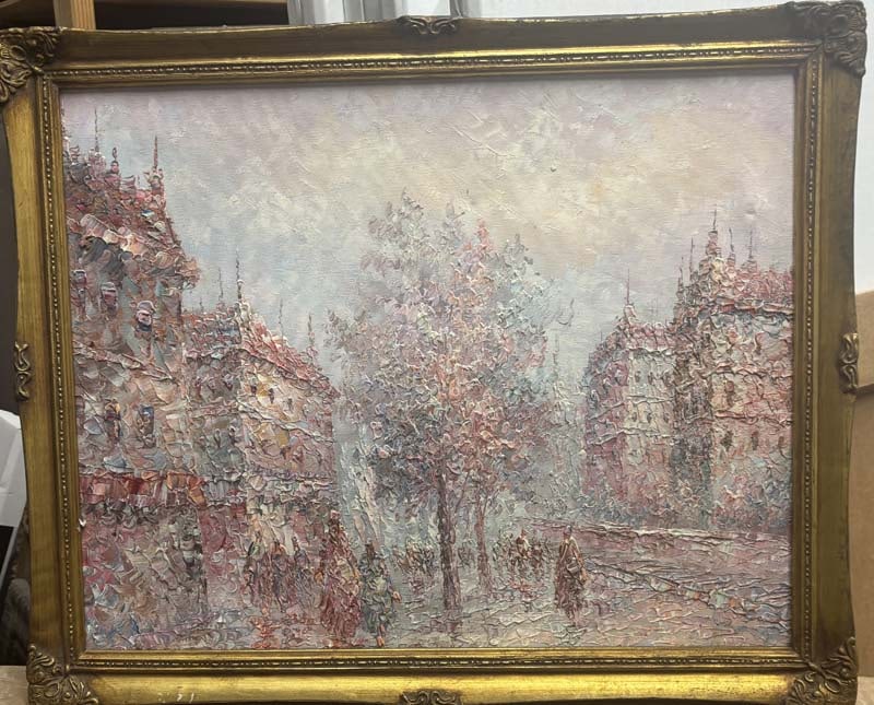 Original Vintage oil painting on canvas The artwork is impressionistic depicting Parisian City: Art Artwork Artist.