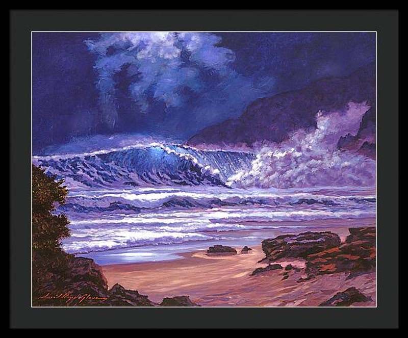 David Lloyd Glover (Canadian 1949) Moonlight Over Makena Beach Original Mixed Media Painting on: Moonlight Over Makena Beach Original Mixed Media Painting on canvas by David Lloyd Glover Hand signed by the artist One of a kind original. 24x18 inches image size. Custom framed and includes certific