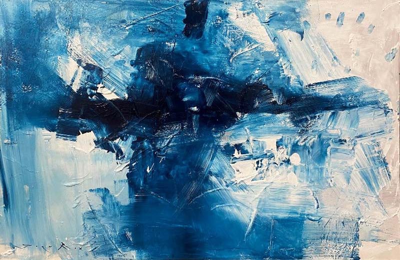 Jorn Fox (American 1954) Original oil abstract on canvas by Jorn Fox (American 1954): Original Painting on canvas by Jorn Fox (American 1954) Hand signed by the artist. One of a kind original. On canvas Approx 36x 36 inches image size Custom framed and includes certificate This work wa