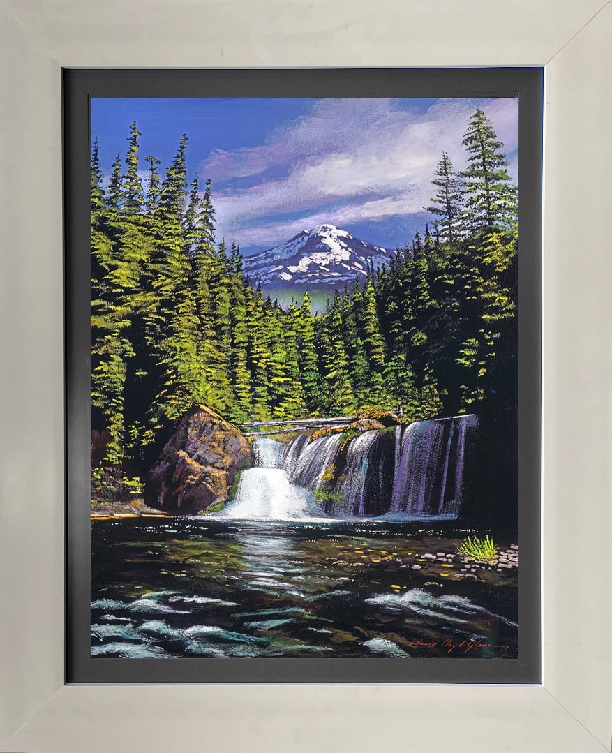 David Lloyd Glover (Canadian 1949) Cold Water Falls Original Mixed Media Painting on canvas by David: Cold Water Falls Original Mixed Media Painting on canvas by David Lloyd Glover. Hand signed by the artist. Approx 24x18 inches. Custom framed and includes certificate. Art Artwork Artist.