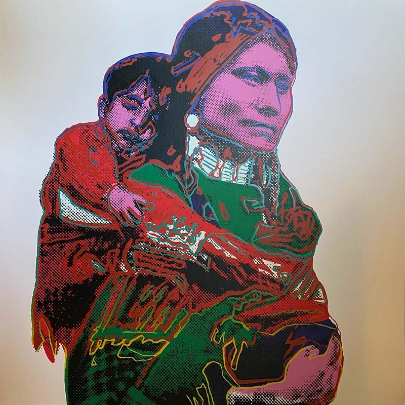 Andy Warhol (American, 1928-1987) Screenprint Mother and Child 1986 from the Cowboys and Indians: Andy Warhol (American, 1928-1987) Screenprint Mother and Child 1986 from the Cowboys and Indians Suite SerigraphAndy Warhol Mother & Child. Serigraph Screenprint and Colophon. 1986. Approx. 36x36 inch