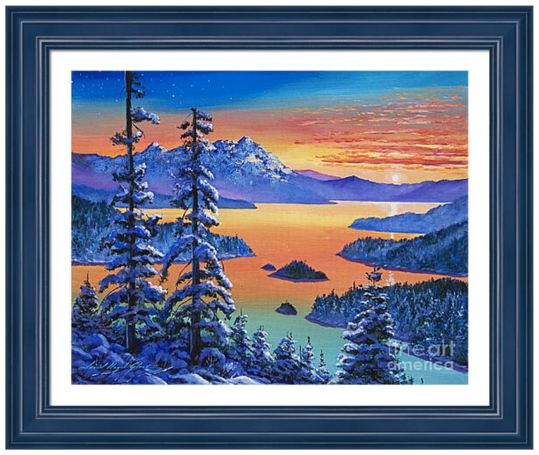 David Lloyd Glover (Canadian 1949) Northern Sunrise Original Mixed Media Painting on canvas by: Northern Sunrise Original Mixed Media Painting on canvas by David Lloyd Glover Hand signed by the artist. One of a kind original. 24x18 inches image size Custom framed and includes certificate of auth