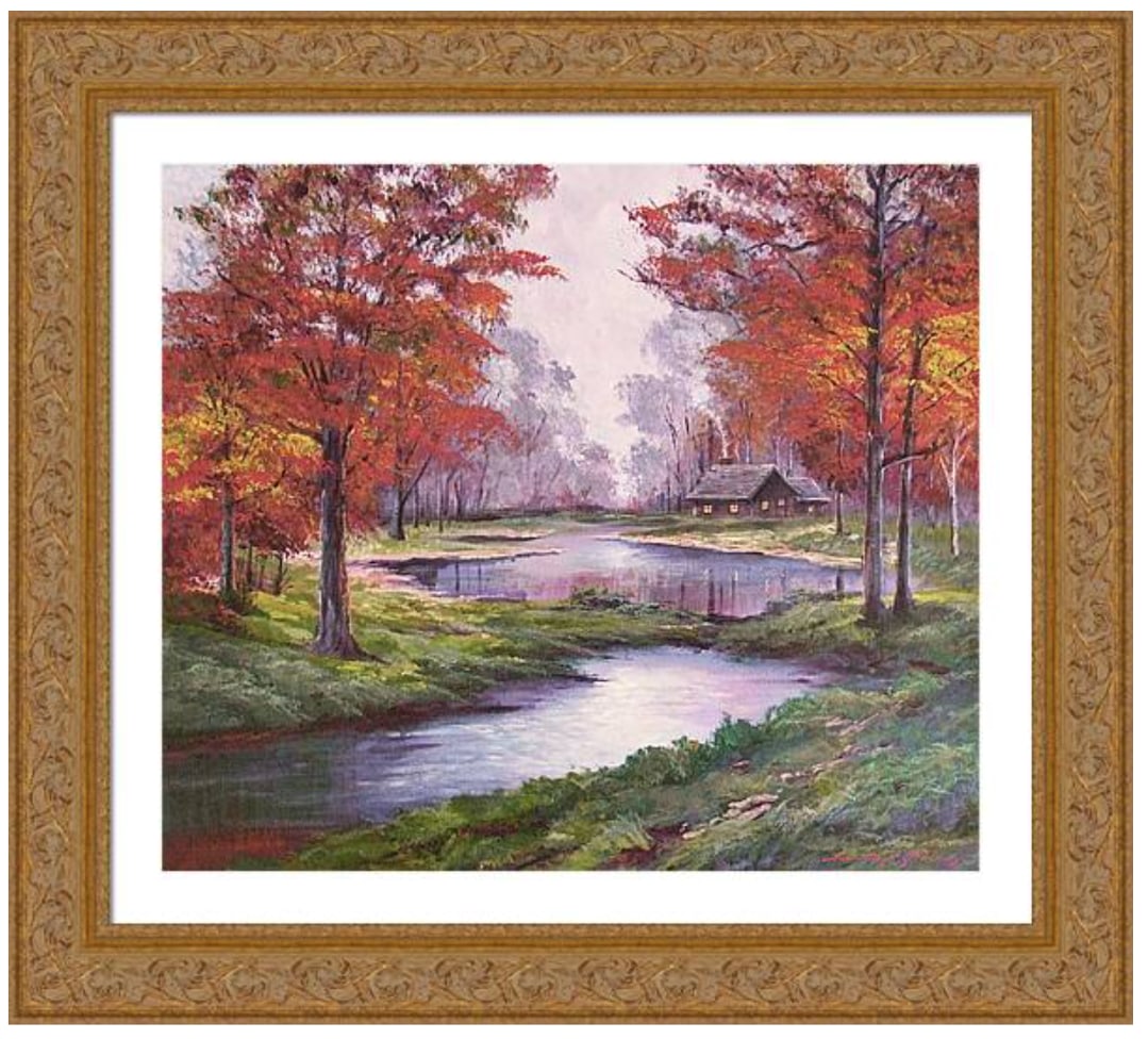 David Lloyd Glover (Canadian 1949) County Cabin Original Mixed Media Painting on canvas by David: County Cabin Original Mixed Media Painting on canvas by David Lloyd Glover Hand signed by the artist One of a kind original. 24x18 inches image size Custom framed and includes certificate of authentic