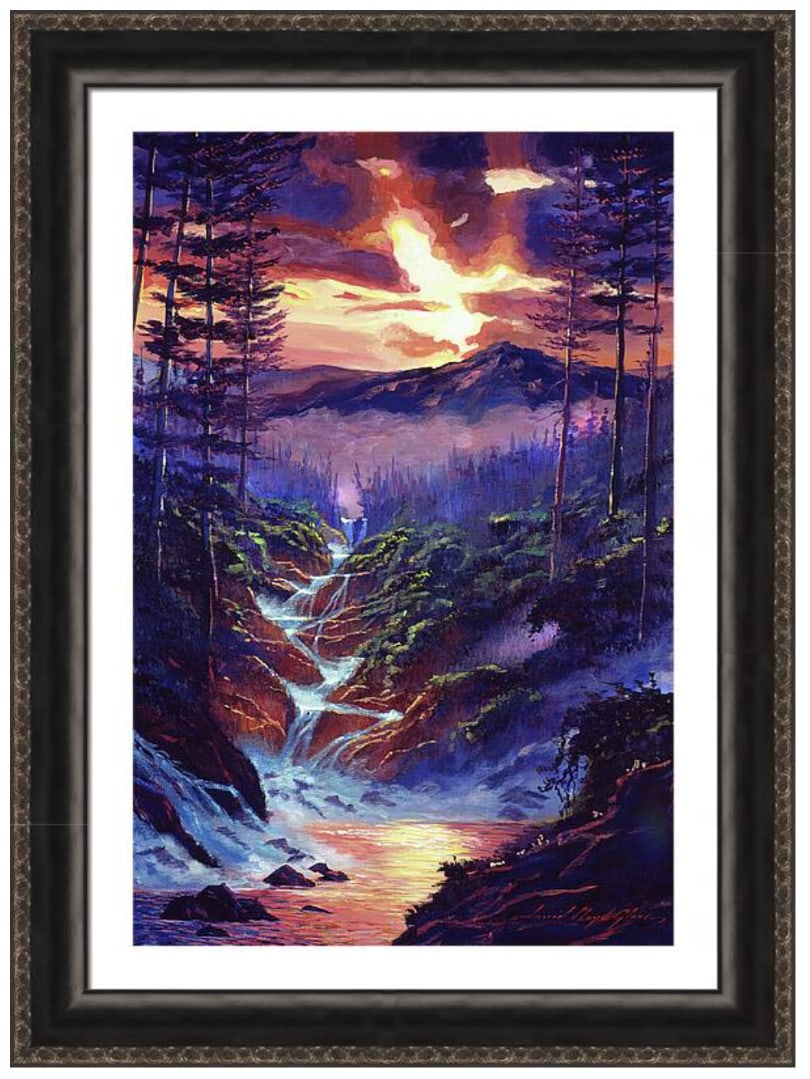 David Lloyd Glover (Canadian 1949) Cascading waters Original Mixed Media Painting on canvas by David: Cascading waters Original Mixed Media Painting on canvas by David Lloyd Glover Hand signed by the artist One of a kind original. 24x18 inches image size Custom framed and includes certificate of authe