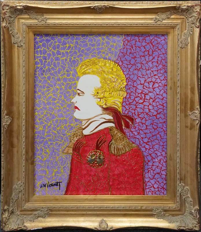 William Verdult (Dutch 1939-2016) Original Oil painting on board Bejewelled 30x24 inches on board: William Verdult (Dutch 1939-2016) Original Oil painting on board. 30x24 inches image size. Bejeweled. Hand signed one of kind original. Custom framed and includes certificate from his Kings and Queens