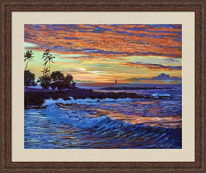 David Lloyd Glover (Canadian 1949) Evening Sail Hawaii by David Glover Original Mixed Media Painting: Evening Sail Hawaii by David Glover Original Mixed Media Painting on canvas by David Lloyd Glover Hand signed by the artist One of a kind original. 24x18 inches image size Custom framed and includes c