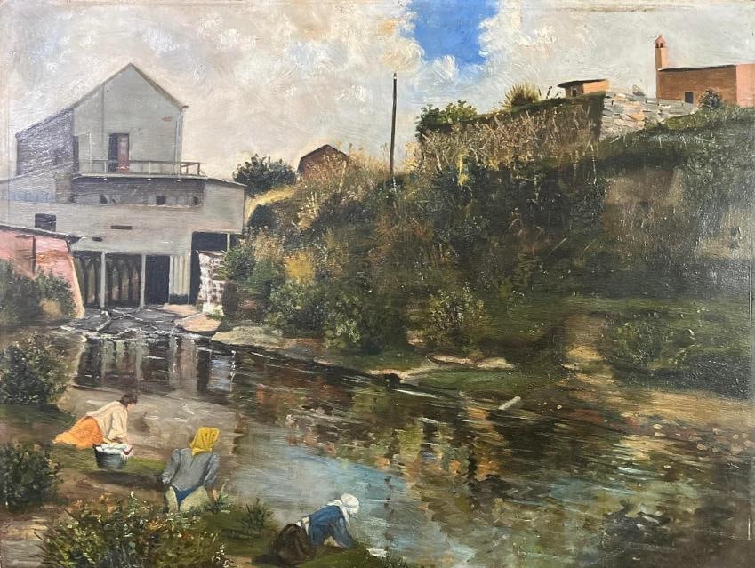 Washerwomen Manuel Garcia Rodriguez (1863-1925) Oil painting on board: Washerwomen Manuel Garcia Rodriguez (1863-1925) Oil painting on board Approx 37 x 47 cm Provenance: Private collection He trained at the School of Fine Arts of Seville, where he was a disciple of Edua