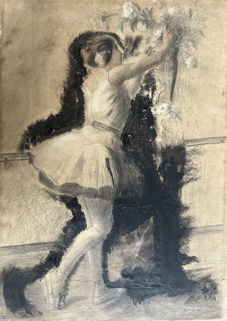 Edgar Degas (French 1834 -1917) The Ballet Dancer drawing by Edgar Degas (French 1834 -1917): Artist: Edgar Degas (French 1834 -1917) Title: Ballet DancerTechnique: Drawing on paper boardMeasurements: 55 x 39 cmSigned: Lower right corner DegasProvenance: Private CollectionObservations: The dra