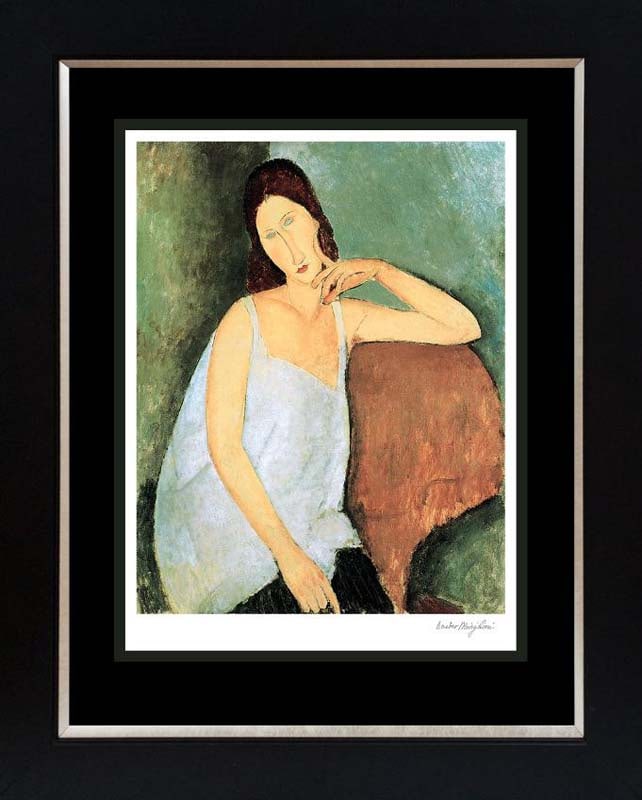 Modigliani (Italian 1884-1920) Jeanne Hebuterne Lithograph after Modigliani Limited Edition on paper: Modigliani (Italian 1884-1920) after Jeanne Hebuterne Lithograph after Modigliani. The signature is in the plate. Approx 24x32 Custom framed. Limited edition. Includes Certificate of Authenticity. Art