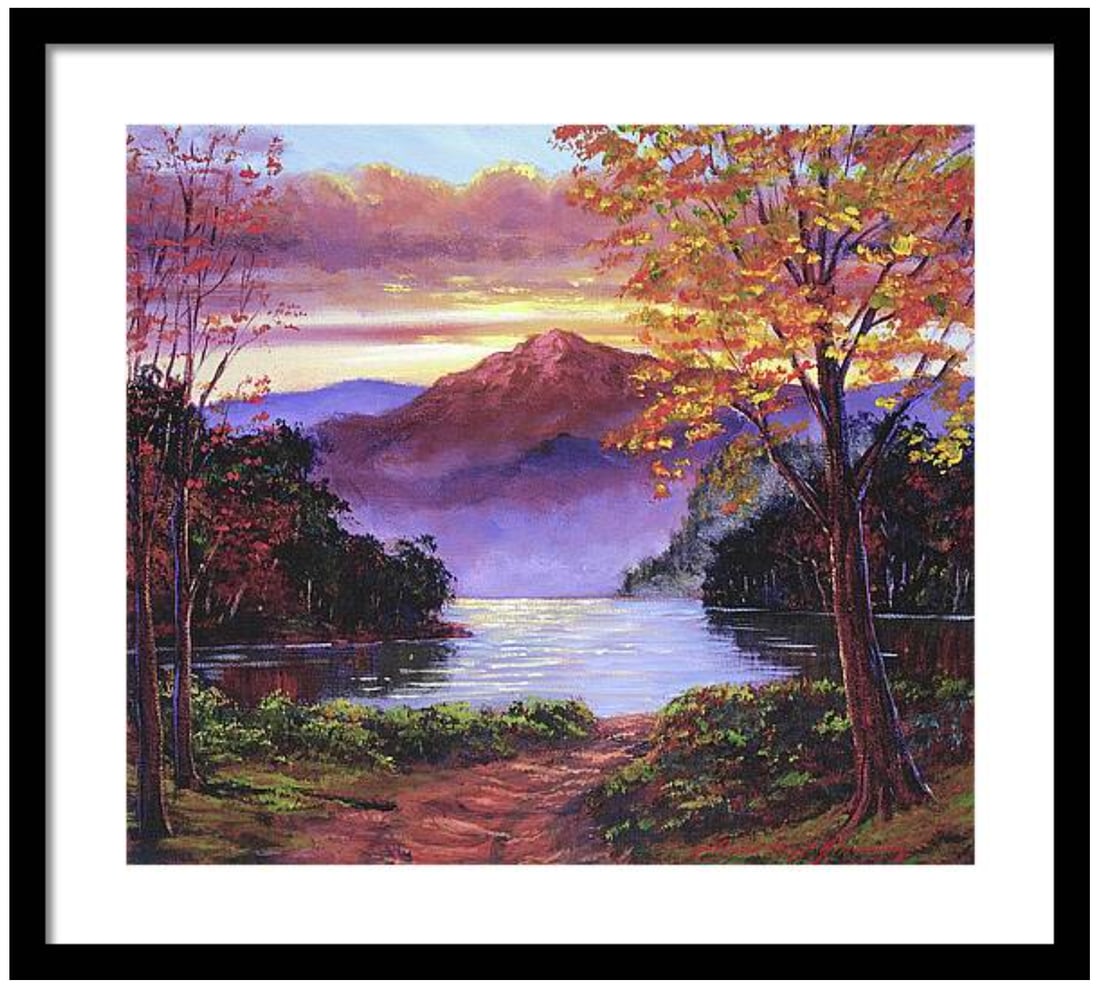 David Lloyd Glover (Canadian 1949) Road to the Lakeshore Original Mixed Media Painting on canvas by: Road to the Lakeshore Original Mixed Media Painting on canvas by David Lloyd Glover Hand signed by the artist One of a kind original. Approx. 24x18 inches image size Custom framed and includes certifi