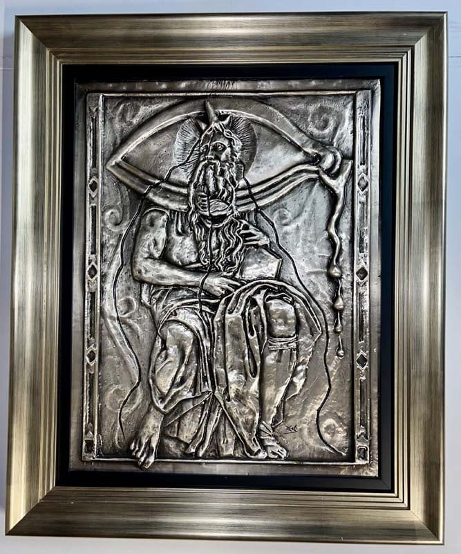 Salvador Dali (Spanish 1904-1989) Bas Relief Sculpture Moses and Monotheism. 1975: Salvador Dali (Spanish 1904-1989) Bas Relief Sculpture Moses and Monotheism. 1975 Salvador Dali Bas Relief Sculpture Moses and Monotheism. 1975 Hand signed by Salvador Dali. Approx 28 x 21 inches. Inc