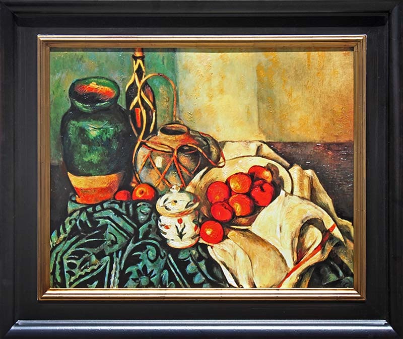 Paul Cezanne (French 1839-1906) Hand Embellished Painting Limited Edition-Still Life with Apples on: Paul Cezanne (French 1839-1906) -Limited Edition-Still Life with Apples. Approx 28x30 inches. Includes Hand embellishing on canvas.after Cezanne Certificate of authenticity. The signature is in the pl