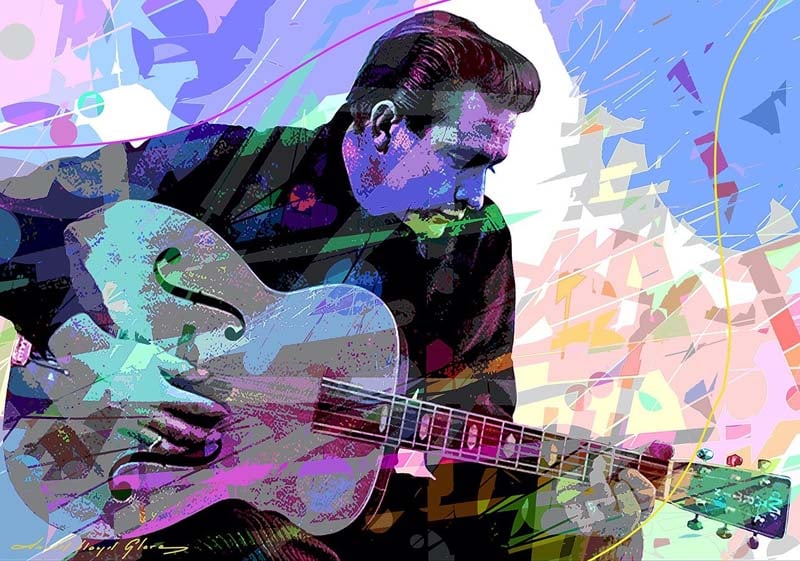 David Lloyd Glover (Canadian 1949) Johnny Cash The Man in Black Original Mixed Media Painting on: Original Mixed Media Painting on canvas by David Lloyd Glover Original Mixed Media Painting on canvas by David Lloyd Glover Hand signed by the artist. Custom framed and includes certificate from the a