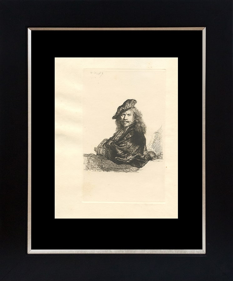 Rembrandt (Dutch, 1606-1669) Etching Self Portrait Leaning on a Stone Sill (1 of 1)