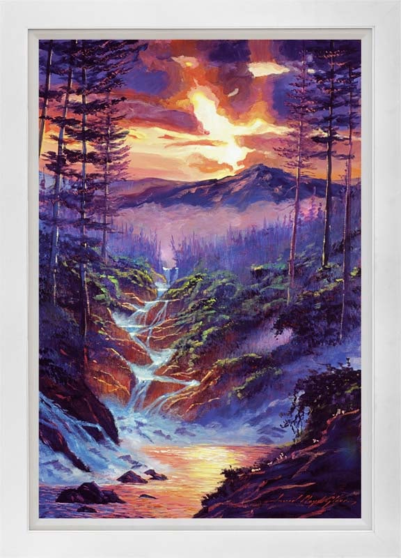 David Lloyd Glover (Canadian 1949) Cascading Waters Mixed Media Original Painting on canvas by David: Mixed media on canvas by David Lloyd Glover Hand signed by the artist. On canvas image size Approx image size 18x24 inches Custom framed and includes certificate This work was purchased directly from