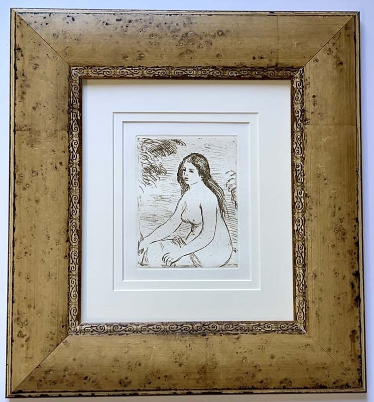 Pierre-Auguste Renoir (French 1841-1919) Seated Nude. Posthumous Etching: Pierre-Auguste Renoir (French 1841-1919) Seated Nude. Post humous Etching. Approx 18x15 inches. Custom framed and includes certificate. Art Artwork Artist.