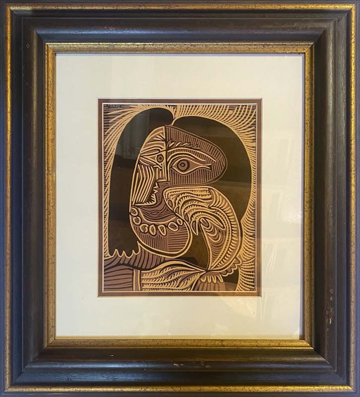Pablo Picasso (Spanish 1881-1973) Original Linocut art work: Pablo Picasso (Spanish 1881-1973) Original Linocut. Approx 24x20 inches. Custom framed and includes certificate. Art Artwork Artist.