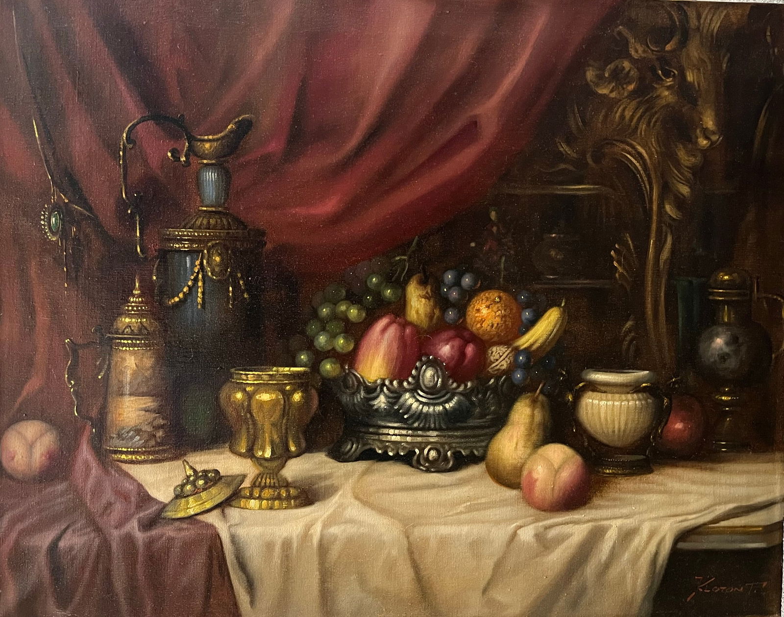 Peter Kloston Still Life oil painting on canvas 24x30 inches.: Original oil painting on canvas. Still Life. Peter Kloston Hungarian artist 1927-1985. 24x30 inches image size step Art Artwork Artist.