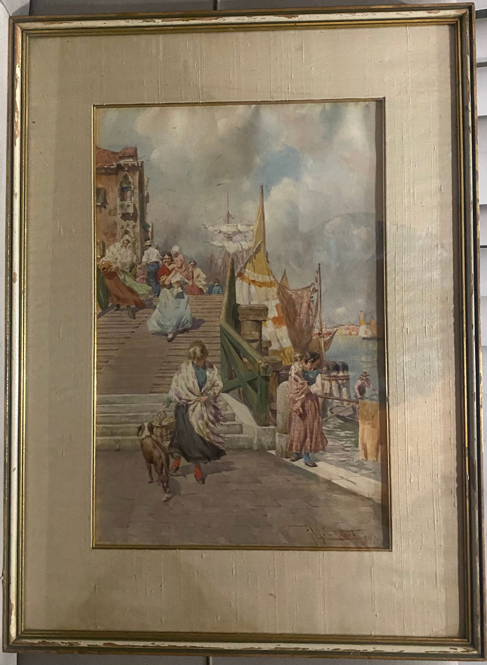 Seaside Giuseppe Vizzotto Alberti Original Watercolor Painting with spectacular vibrant colors 1902 (1 of 1)