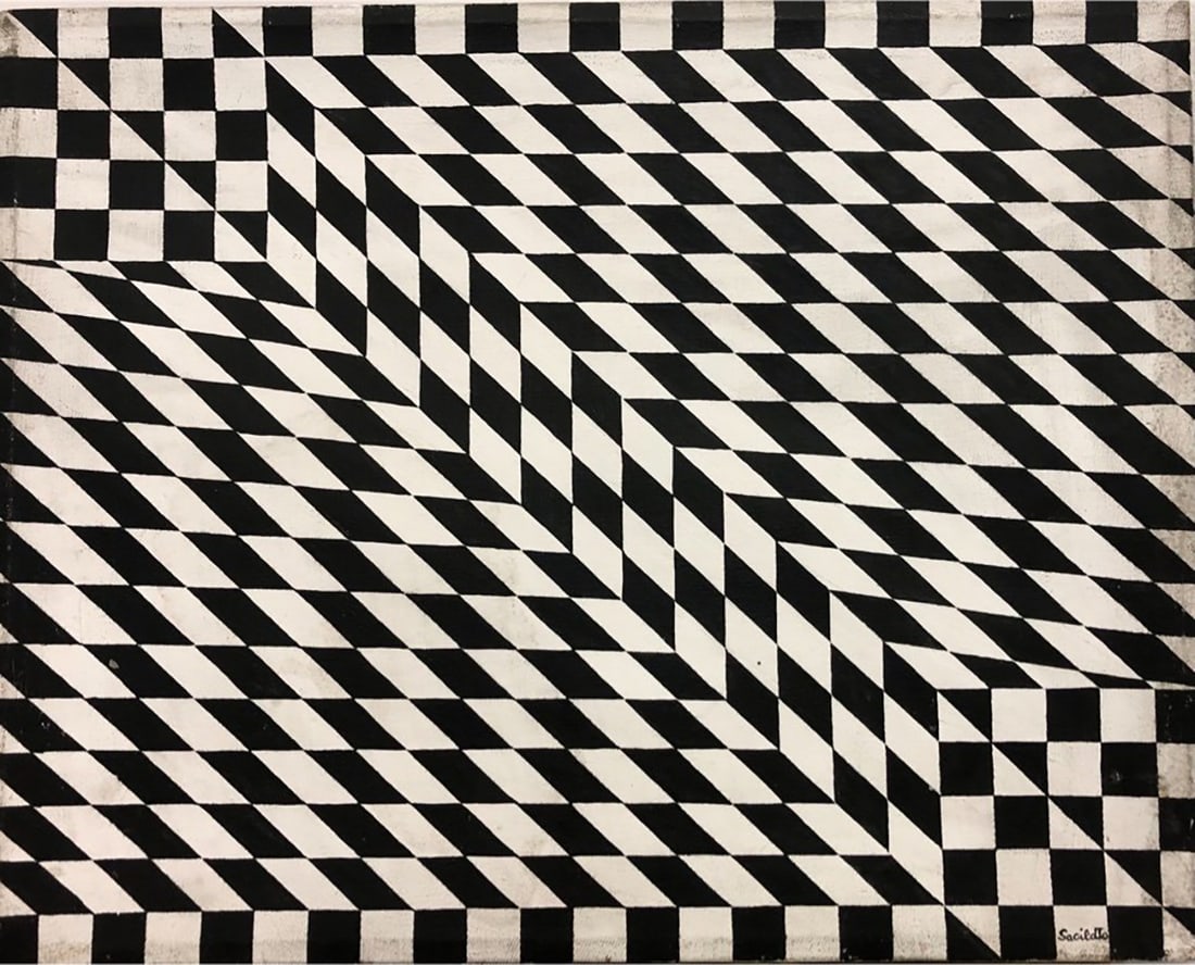 Luiz Sacilotto (1924-2003) oil painting on canvas 1980 circa. Signed: Canto inferior derecha (1 of 1)