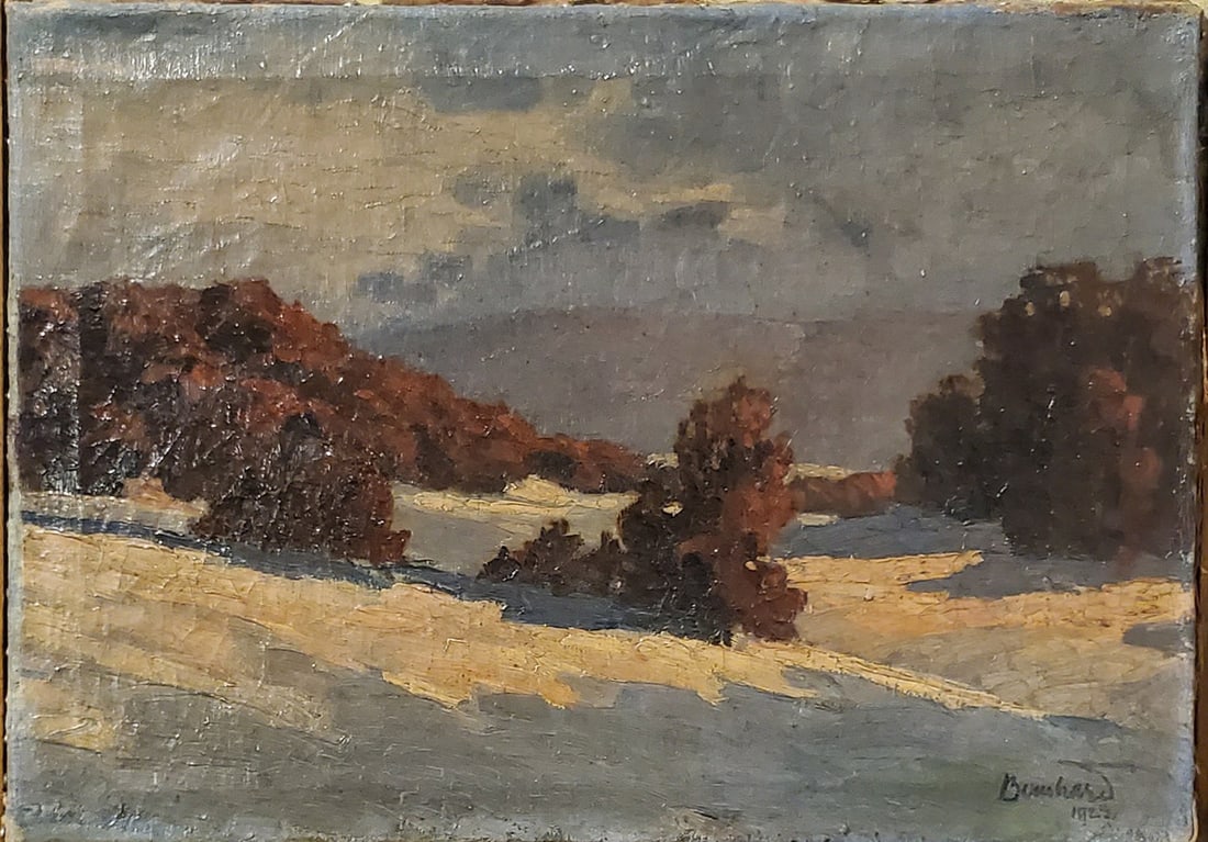 Paul Louis Bouchard (1853-1937) Original Oil Painting: Old painting snowy landscape Paul Louis Bouchard 1923Old french painter, oil painting snowy landscape signed Bouchard 1923.measures 40 x 56 cm. 16 x 22 inches. Paul Louis Bouchard 1853 1937He was a st