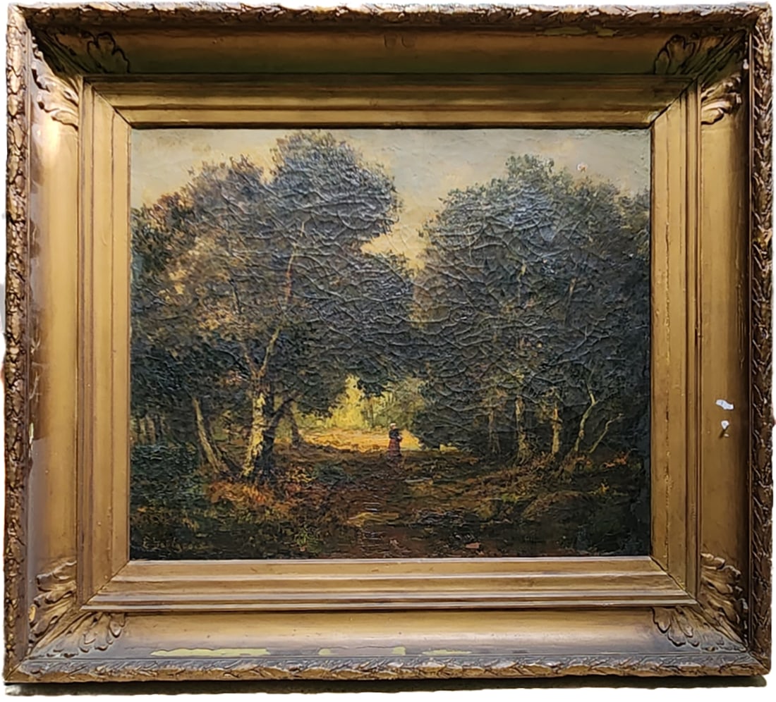 Eugene Bourgeois OLD PAINTING BY EUGENE BOURGEOIS PEASANT WOMAN IN THE FOREST (1 of 1)