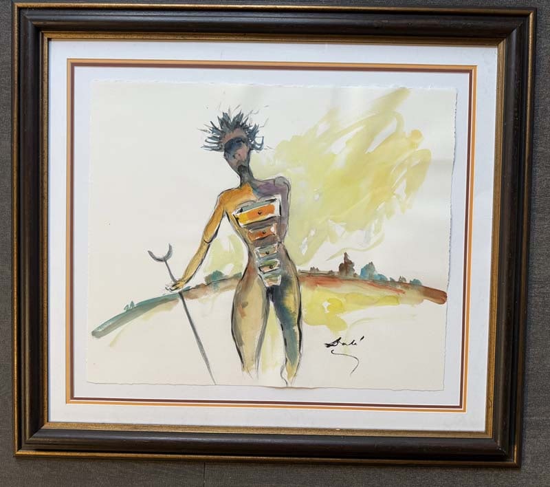 Salvador Dali (Spanish 1904-1989) Watercolor and Ink painting on archival Arches paper in the style: Salvador Dali (Spanish 1904-1989) Watercolor and Ink on archival Arches paper in the style of Magritte. Approx 24x20 inches image size. Custom framed. Includes documentation. Art Artwork Artist.