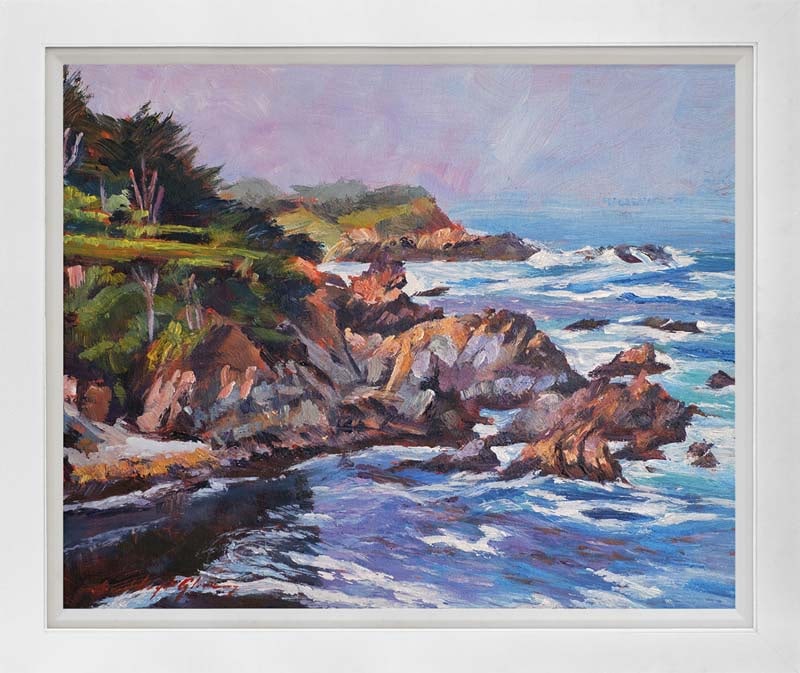 David Lloyd Glover Original Mixed Media Painting on canvas Carmel by the Sea: Original Mixed Media Painting on canvas by David Lloyd Glover Hand signed by the artist. On canvas image size. Approx image size 24 x 24 inches. Custom framed and includes certificate. This work was p