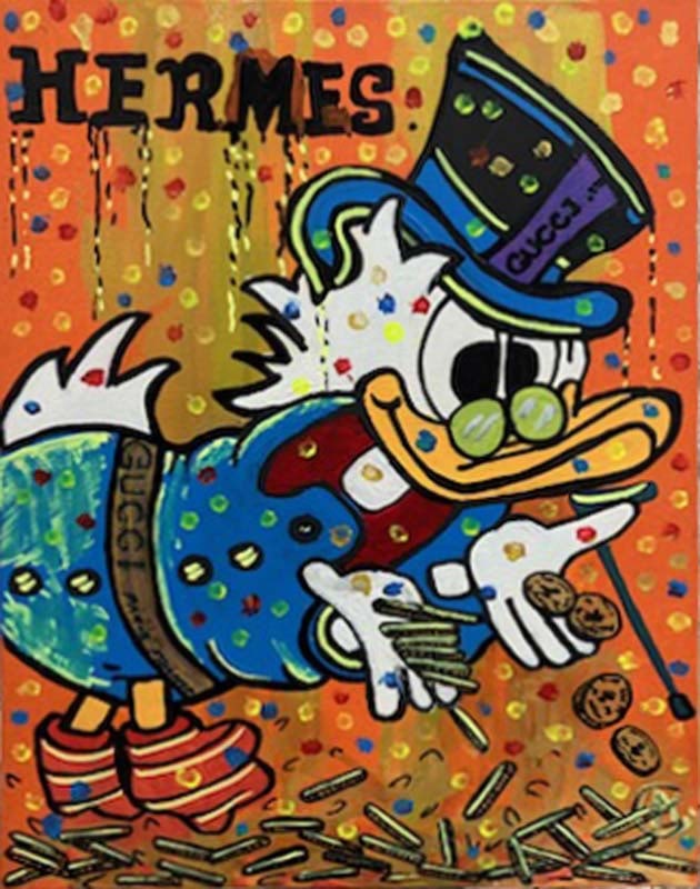 Dunkin for greed Original Painting on canvas by Art Chorny (American - Ukranian 1965): Dunkin for greed Original Painting on canvas by Art Chorny (American - Ukranian 1965)Dunkin for greed Original Painting on canvas by Art Chorny Approx 30x40 inches One of a kind original Hand signed b