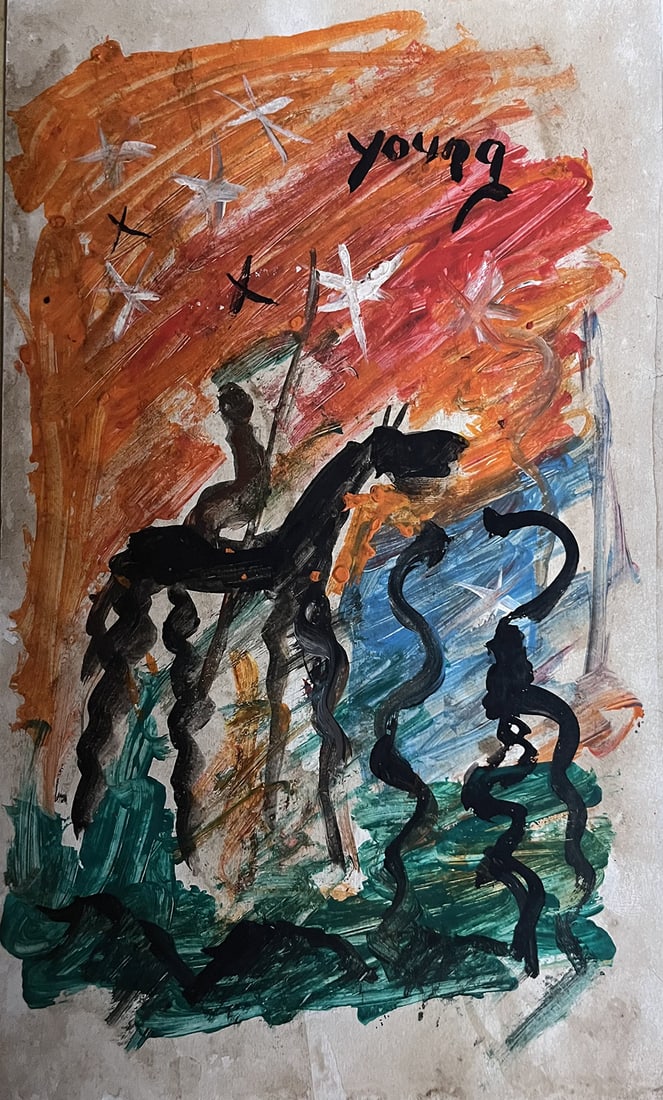 Purvis Young (1943-2010) Original painting Tempera on board.: Purvis Young (1943-2010) Technique: Tempera on board Measurements: 28 x 17 cm Provenance: Private collection. Art Artwork Artist.