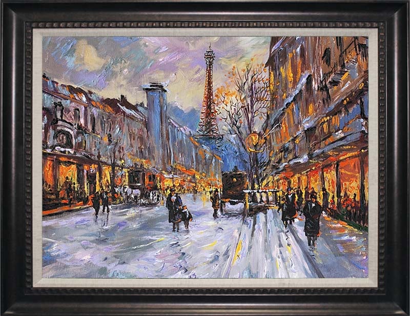 Michael Schofield (American 1947) -Hand Embellished Painting Canvas-Downtown Paris (1 of 1)