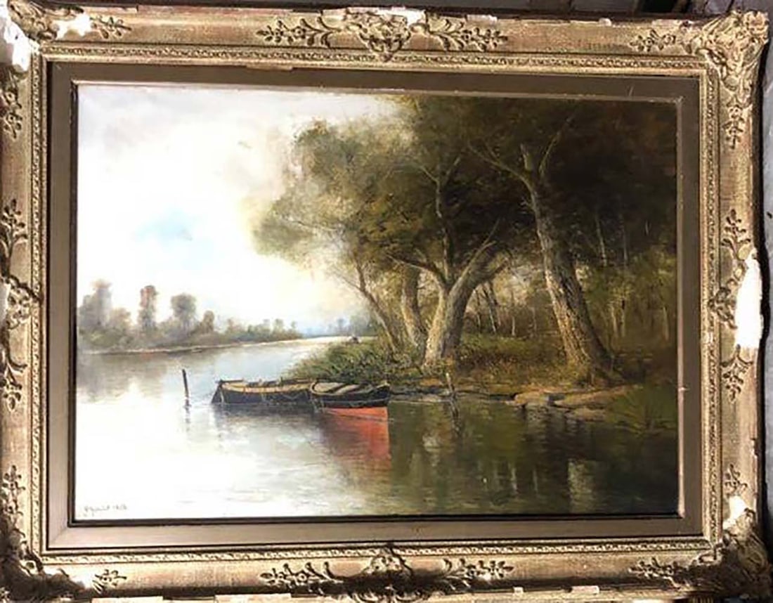 Original oil attributed to Peder Mork Monsted (1859-1941) Original oil attributed to Monsted: Peder Mork Monsted (1859-1941) Artist: Peder Mork Monsted (1859-1941)Title: Landscape riverTechnique: Oil and canvasMeasures: 63 x 92 cmMønsted was born at Grenå, Denmark. He was the son of Otto Chr