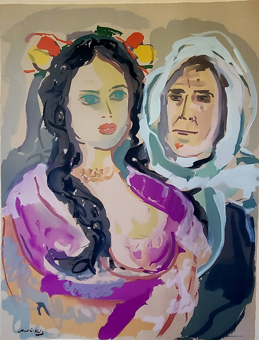 Old lithograph signed Mane-Katz. A. Manaranche Lith. 266/300. Pal Fried Friedl Et Sa Mere.: Old lithograph signed Mane-katz.A. Manaranche Lith. 266/300. Friedl Et Sa Mere. measures 70 x 54 cm (28 in x 22 in ) Biography Mane-Katz moved to Paris at the age of 19 to study art, although his