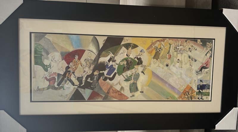 Marc Chagall (Russian-French 1887-1985) Color Plate Lithograph from 1970: Marc Chagall (Russian-French 1887-1985) Color Plate Lithograph from 1970 Theatre and Revolution. Lithograph from 1968. The painting was created in 1918 by Marc Chagall Approx 30x20 inches. Includes ce