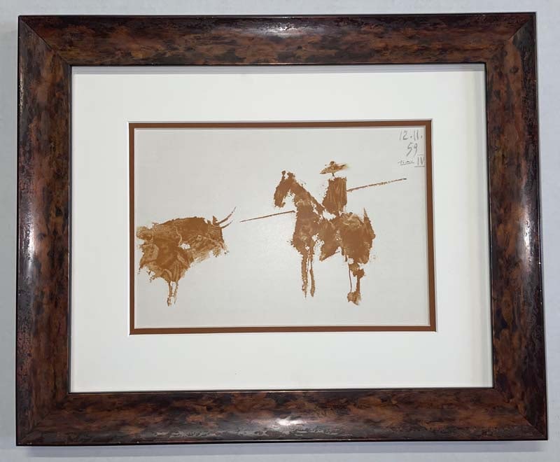 Pablo Picasso (Spanish 1881-1973) Original Lithograph from 1961: Pablo Picasso (Spanish 1881-1973) Bullfight from 1961 Lithograph Toros Y Toreros. Custom framed Approx 20x24 inches Dated in the plate. Mourlot Press Paris France from 1961. Includes certificate of au