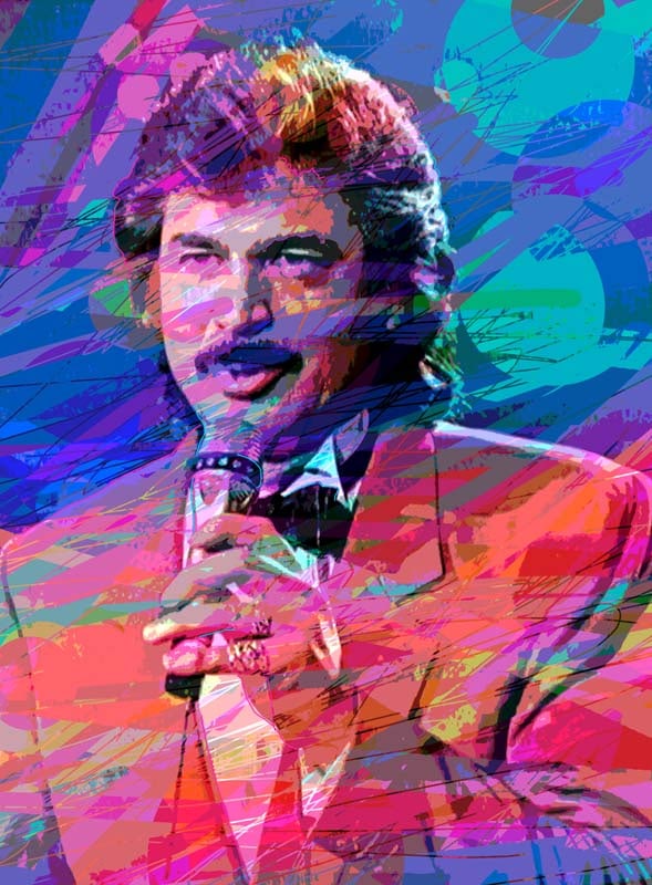 David Lloyd Glover (Canadian 1949) Englebert Humperdinck Original Mixed Media Painting on canvas: Mixed media on canvas by David Lloyd Glover Hand signed by the artist. On canvas image size Approx image size 18 x 24 inches Custom framed and includes certificate This work was purchased directly fro