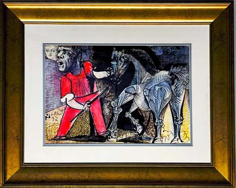 Pablo Picasso (Spanish 1881-1973) Color Plate Lithograph: Pablo Picasso (Spanish 1881-1973) Bullfight from 1961 Lithograph Custom framed Approx 20x24 inches Mourlot Press Paris France from 1961. Includes certificate of authenticity. Art Artwork Artist.