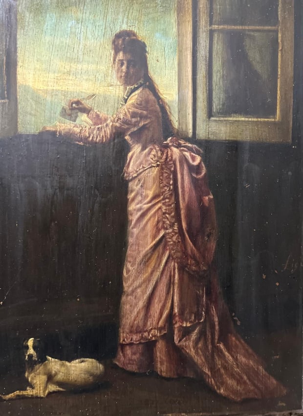 Corot oil on wood private collection: Corot Oil on wood Title: interior lady in the window The letterMeasurements: 23.5 x 17.5 cm Signed: lower center side COROT dated Provenance: Private Collection Typewritten label on the back showing f