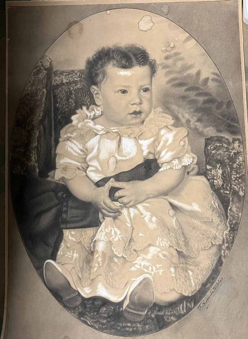 Felix Resureccion Hidalgo Pastel drawing.: Artist: Félix Resureccion Hidalgo Pastel drawing.Measurements: 83 x 60 cmTitle: Portrait ChildrenProvenance: Private CollectionBiography:Félix Resurrección Hidalgo y Padilla (Binondo, Manila, Phili