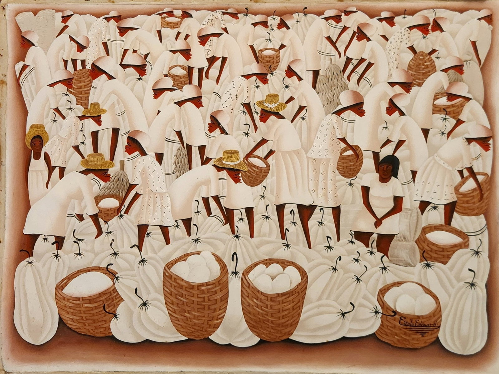 Vintage Original Oil Painting on Canvas Emile Edouard Native Haitian: Vintage Original Oil Painting on Canvas Emile Edouard Native Haitian m Art Artwork Artist.