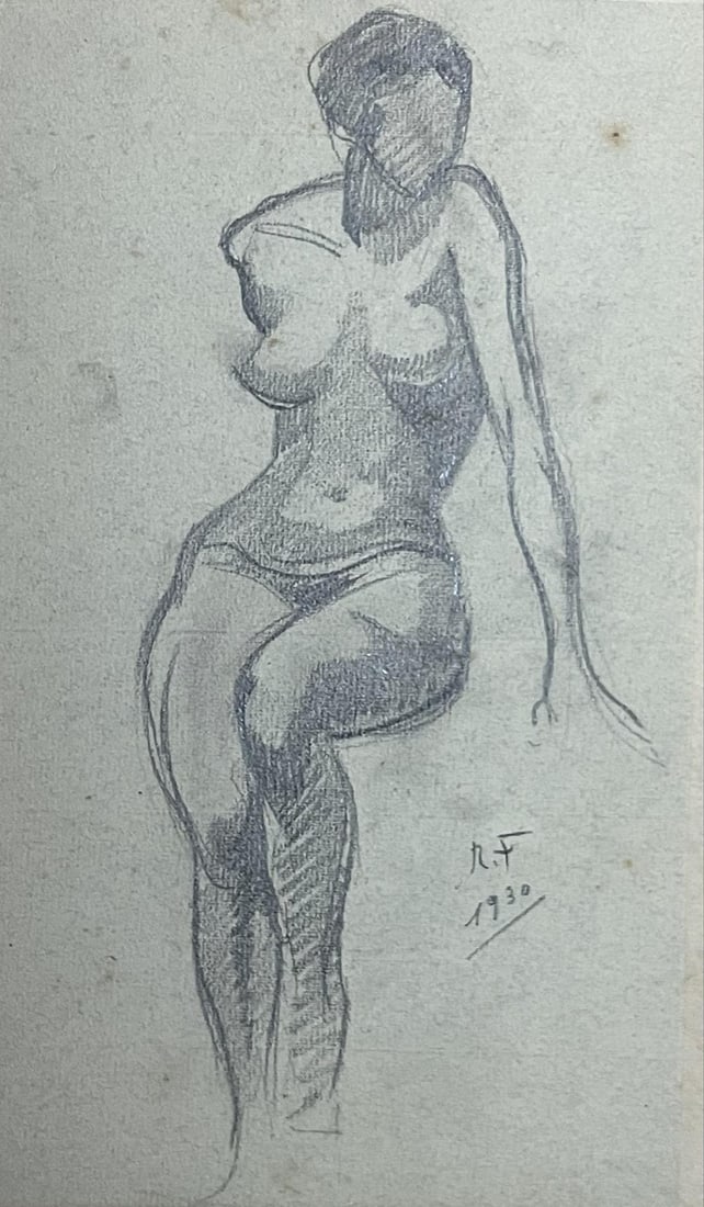 Roberto Falk (1886-1958), Moscow, Russia) Pencil Drawing on paper Title: Female Nude: Roberto Falk (1886, Moscow, Russia- 1958, Moscow, Russia)Title: Female NudeTechnique: Pencil drawing on paper.Measurements: 18 x 30 cmSigned: R.F 1930Provenance: Private collectionBiography:Falk was b