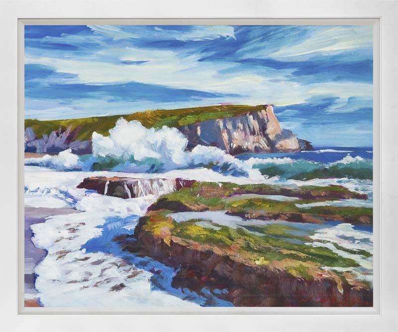 David Lloyd Glover (Canadian 1949) Beach at Big Sur Mixed Media Original Painting on canvas by David: Mixed Media Original Painting on canvas David Lloyd Glover. One of a kind. Hand signed by the artist. On canvas. Approx image size 24 x18 inches Custom framed and includes certificate. This work was p