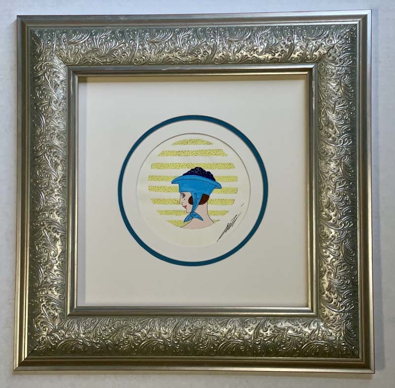 Erte (Russian-French-1892-1990) Original Gouache on paper Hand signed by the artist: Erte (Russian-French-1892-1990) Original Gouache on paper Hand signed by the artist One of a kind original. Includes Erte Studio stamp as well. Custom framed and includes certificate. Approx 9 inche i