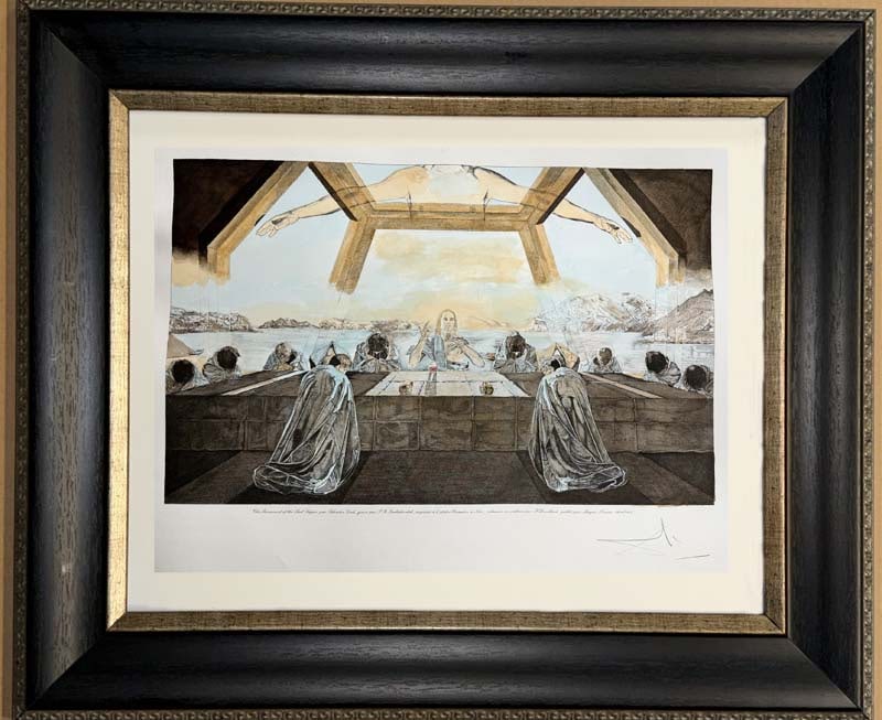 Salvador Dali (Spanish 1904-1989) Original Etching Hand colored The Last Supper: Salvador Dali (Spanish 1904-1989) The Last Supper Hand signed etching with hand painted gouache & watercolor paintSalvador Dali The Last Supper Hand signed etching with hand painted gouache & watercol