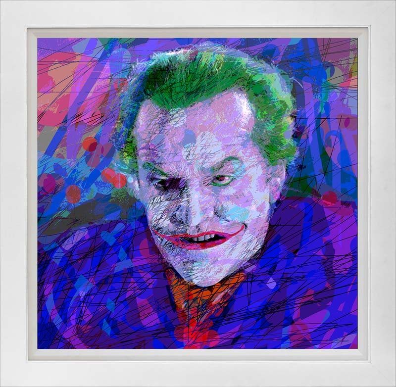 David Lloyd Glover (Canadian 1949) The Joker Batman 1966 David Lloyd Glover Hand Embellished: The Joker Batman 1966 Hand Embellished Painting on canvas by David Lloyd Glover Hand signed by the artist. On canvas Approx 24x24 inches image size 30x30 framed Custom framed and includes certificate