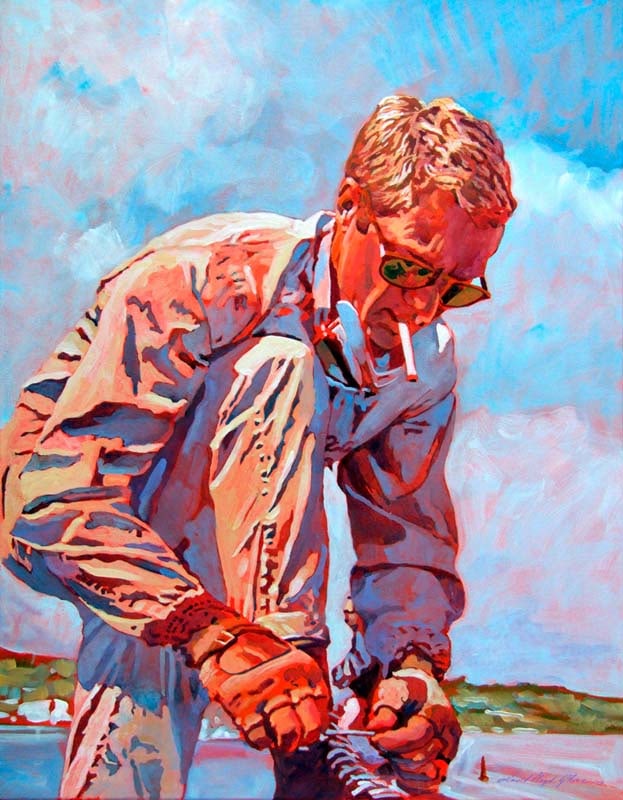 David Lloyd Glover (Canadian 1949) Steve McQueen Cool Mixed Media Original Painting on canvas by: Mixed media on canvas by David Lloyd Glover Hand signed by the artist. On canvas image size Approx image size 22x28 inches Custom framed and includes certificate This work was purchased directly from